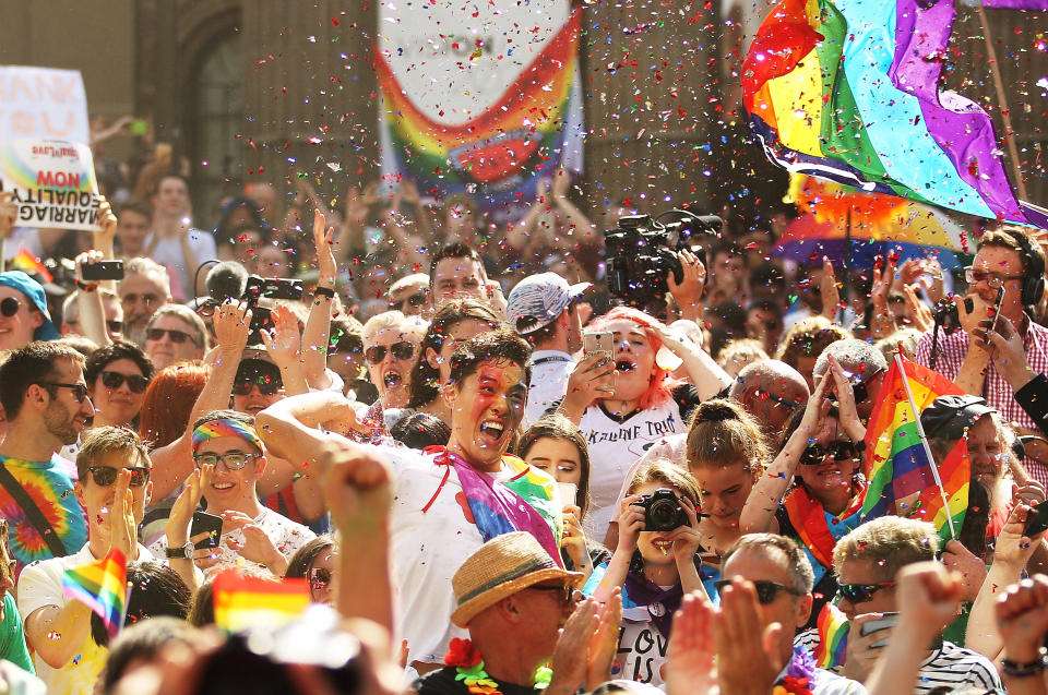 People in Melbourne celebrate the results of the national survey. (Photo: Scott Barbour via Getty Images)