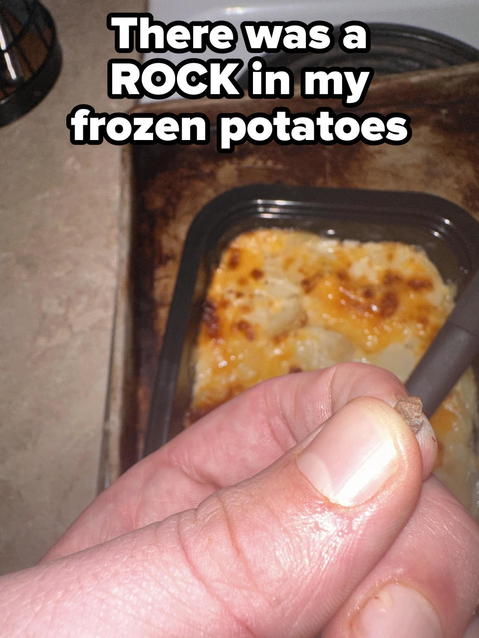 "There was a rock in my frozen potatoes"