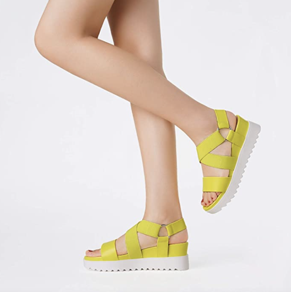 Dream Pairs Women’s Platform Wedge Sandals in Neon Lime (Photo via Amazon)