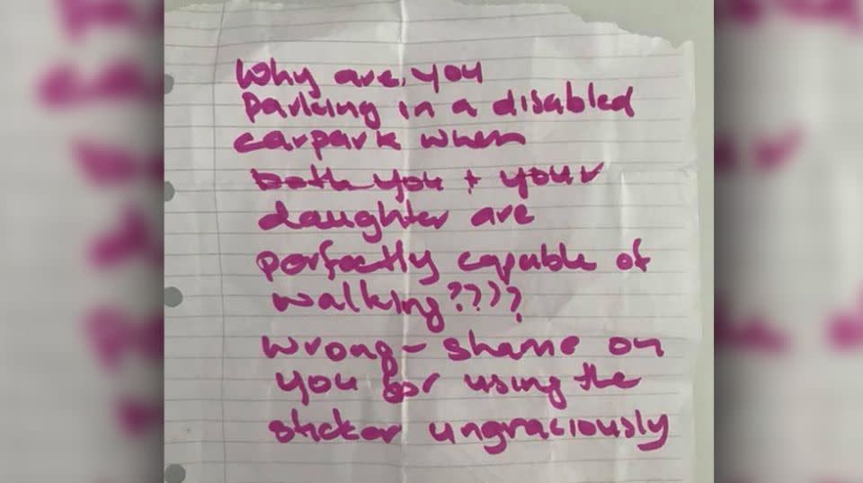 The note Ms Beriman returned to find. Source: Supplied