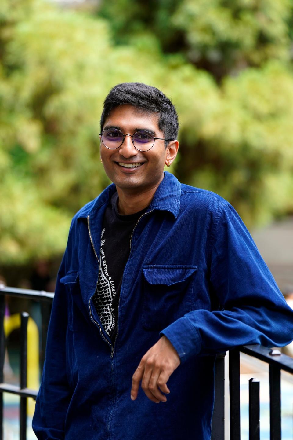 Veer Shetty poses for a portrait in Union Square Park on Monday, June 19, 2023, in New York. Shetty, who graduated from Fordham University in 2021, said the administration blocked students' attempts to advocate for Palestinian rights.