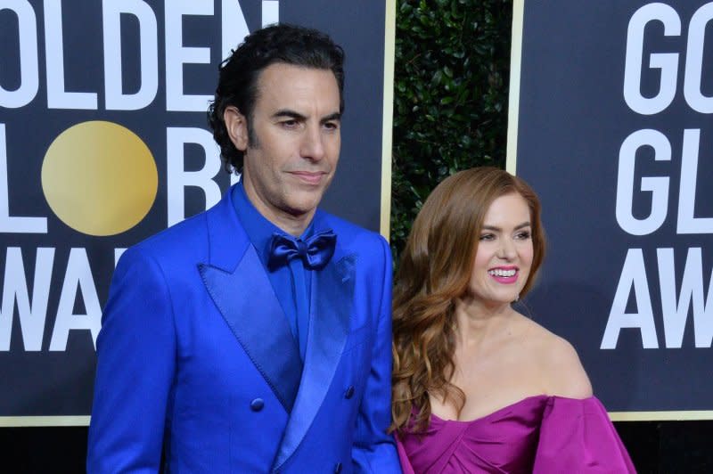 Isla Fisher (R) and Sacha Baron Cohen attend the Golden Globe Awards in 2020. File Photo by Jim Ruymen/UPI