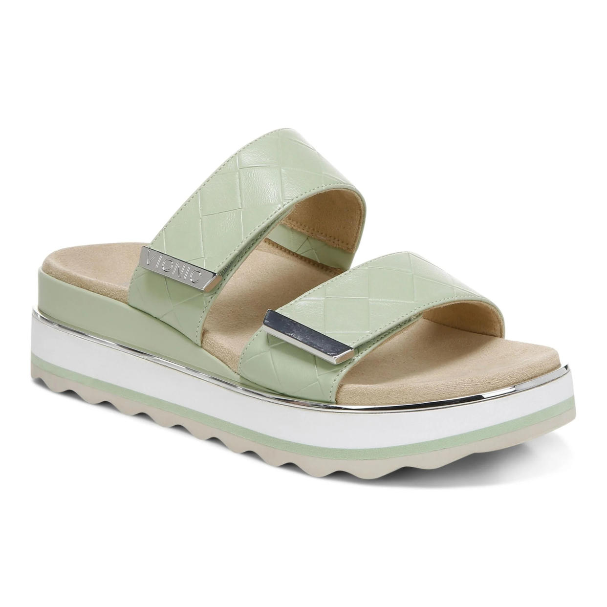 Pale green sandal.