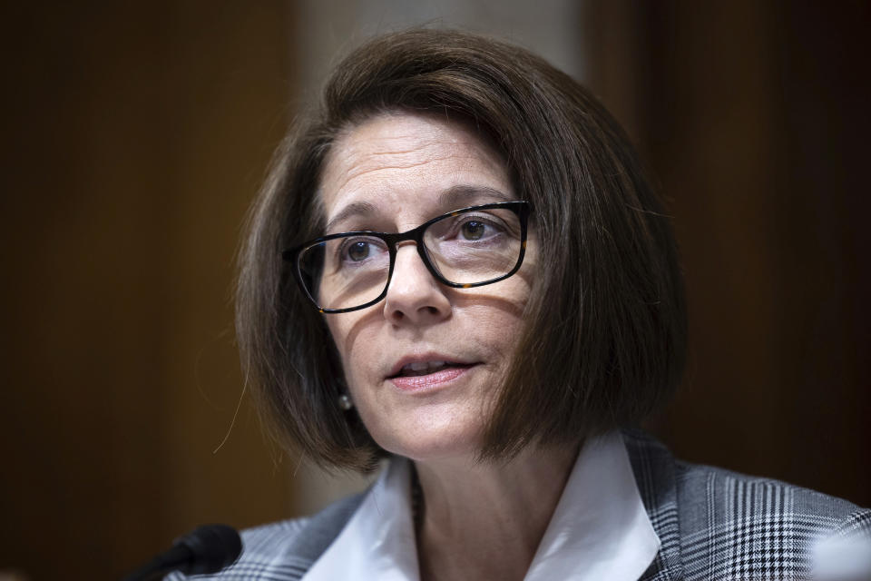 Sen. Catherine Cortez Masto, D-Nev., at a legislative hearing last week. (Francis Chung / E&E News/POLITICO via AP)