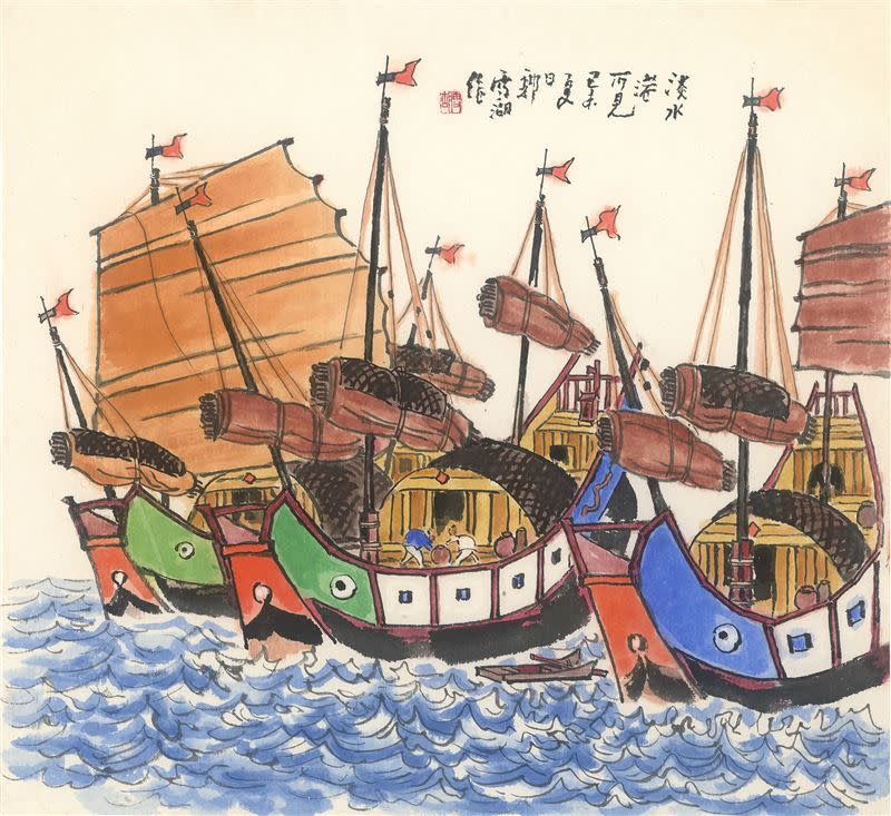  ▲郭雪湖1979年畫作「淡水港所見」。（圖／尊彩藝術中心提供） 
