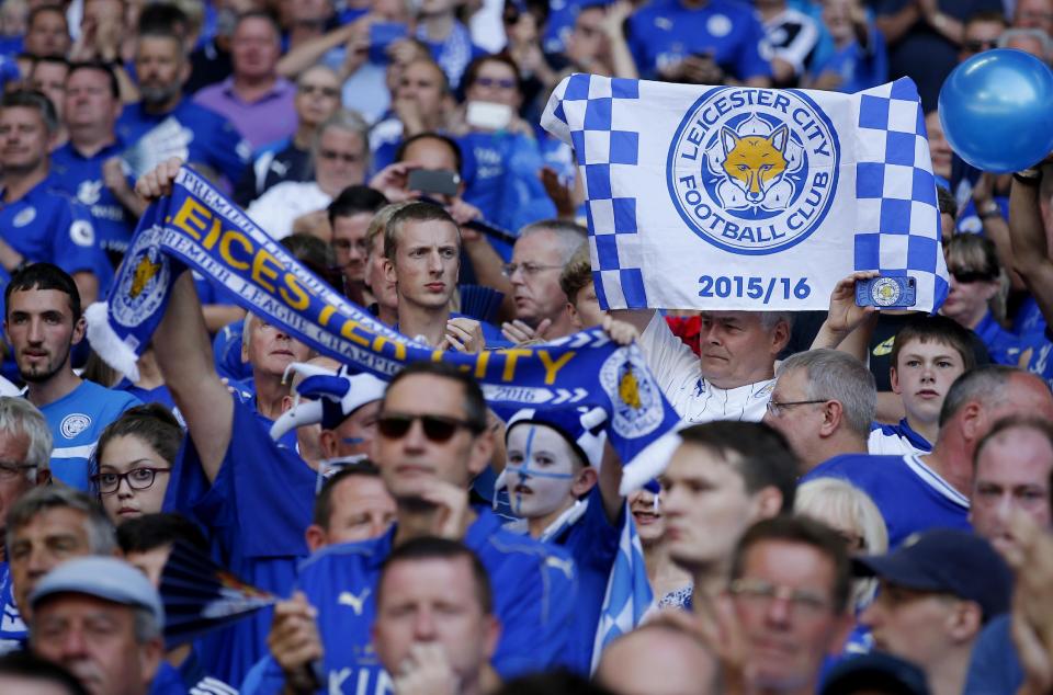 Football Soccer Britain - Leicester City v Manchester United - FA Community Shield - Wembley Stadium - 7/8/16 Leicester City fans before the game Action Images via Reuters / Andrew Couldridge Livepic EDITORIAL USE ONLY. No use with unauthorized audio, video, data, fixture lists, club/league logos or "live" services. Online in-match use limited to 45 images, no video emulation. No use in betting, games or single club/league/player publications. Please contact your account representative for further details.