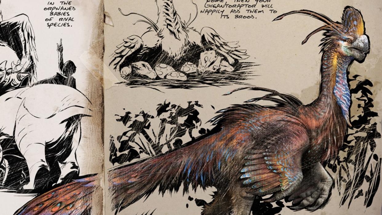  Concept art of a gigantoraptor from Ark: Survival Ascended. 