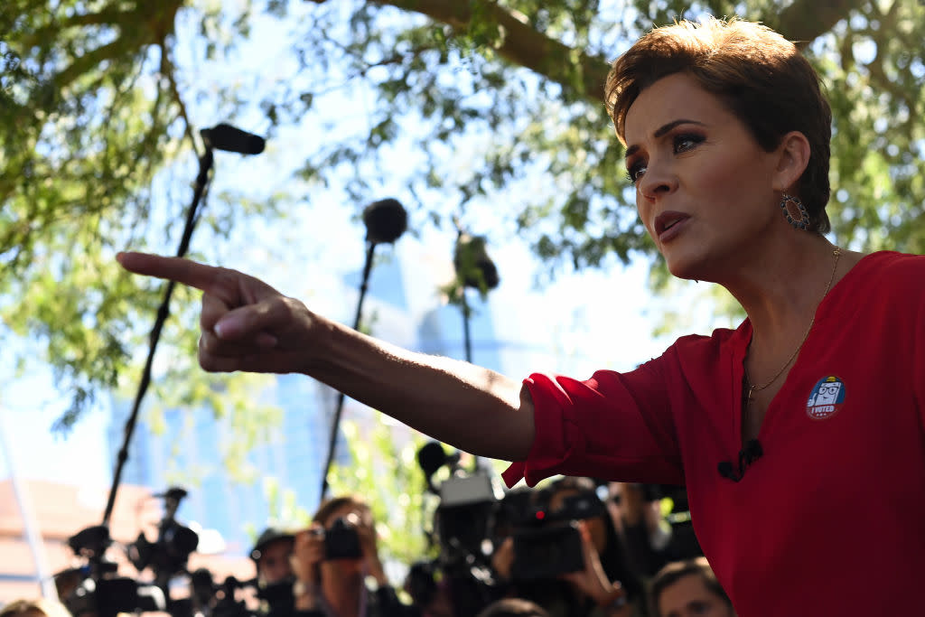 Kari Lake Arrives At A Polling Station In Phoenix, Arizona