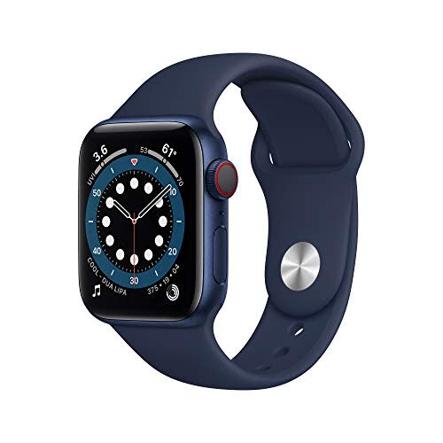 New Apple Watch Series 6 (GPS + Cellular, 40mm) - Blue Aluminum Case with Deep Navy Sport Band…