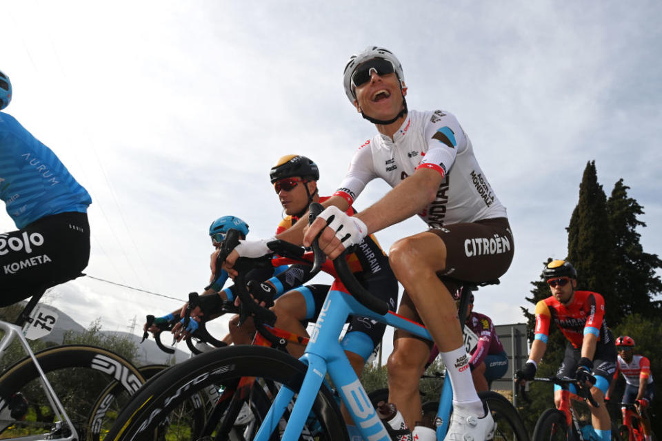 FOLIGNO ITALY  MARCH 08 Michael Schr of Switzerland and Ag2R Citren Team competes during the 58th TirrenoAdriatico 2023 Stage 3 a 216km stage from Follonica to Foligno 231m  UCIWT  TirrenoAdriatico  on March 08 2023 in Foligno Italy Photo by Tim de WaeleGetty Images