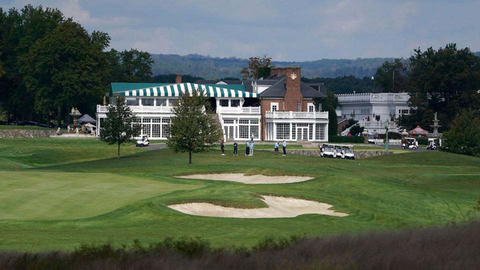 PHOTO: Golfers play golf at Trump National Golf Club in Bedminster, N.J., Oct. 2, 2020. (Seth Wenig/AP)