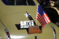 <p>An old packard is driven up Fifth Avenue “I Like Ike” license plate on the back during the Veterans Day parade New York City on Nov. 11, 2017. (Photo: Gordon Donovan/Yahoo News) </p>