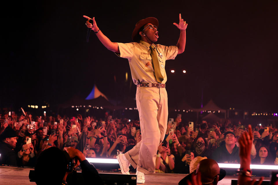 Tyler, the Creator performs at the Coachella Stage during the 2024 Coachella Valley Music and Arts Festival at Empire Polo Club on April 13, 2024 in Indio, California.  / Credit: Arturo Holmes/Getty Images for Coachella