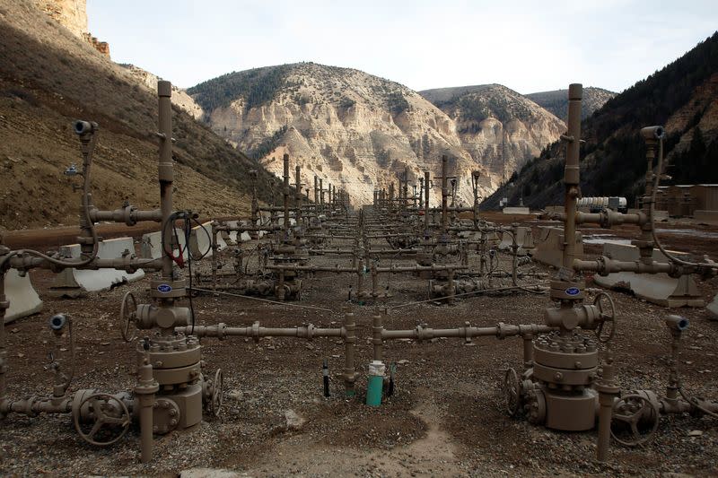 FILE PHOTO: A natural gas well platform owned by Encana north of Parachute, Colorado