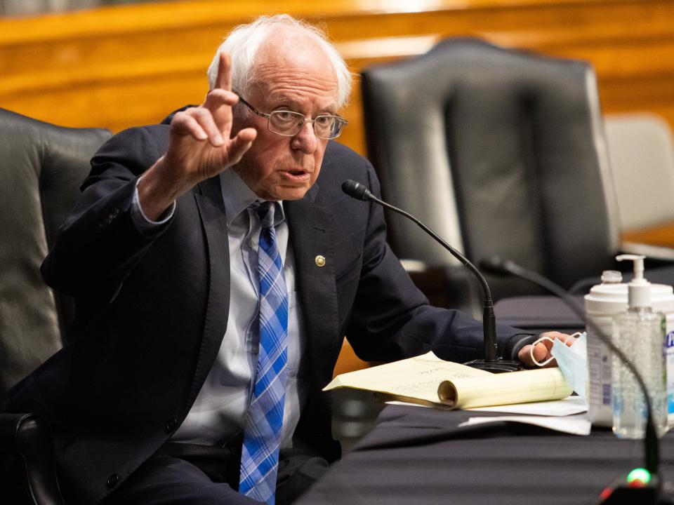 <p>Bernie Sanders (I-VT) speaks during the confirmation hearing for Secretary of Energy nominee Jennifer Granholm before the Senate Committee on Energy and Natural Resources on Capitol Hill on 27 January 2021 in Washington, DC</p> ((Getty Images))