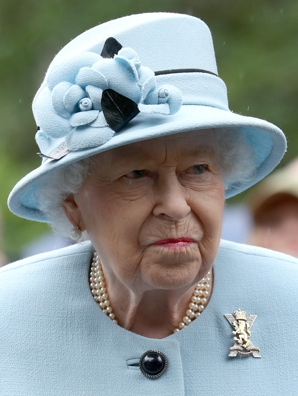 Queen Elizabeth II during an inspection of the Balaklava Company, 5 Battalion The Royal Regiment of Scotland at the gates at Balmoral, as she takes up summer residence at the castle. (Photo by Andrew Milligan/PA Images via Getty Images)