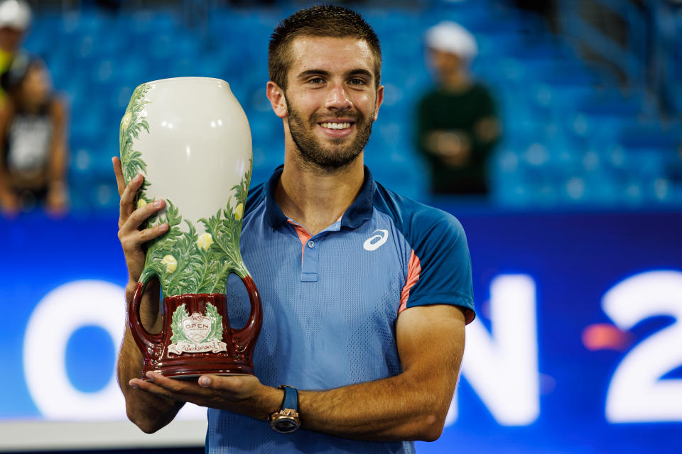 Borna Coric, pictured here celebrating after winning the Cincinnati Masters title.