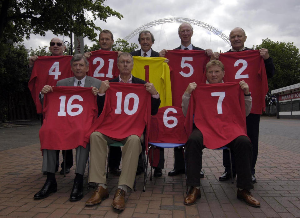 In good company: Wilson with members of the 1966 squad back in 2006 as Wembley re-opens