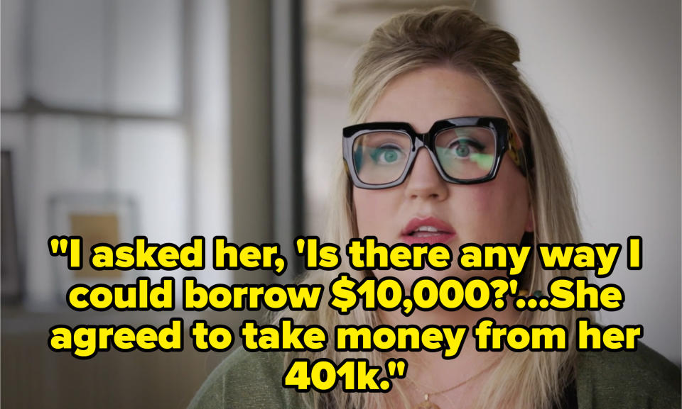 A consultant explaining how her mother gave her money from her 401k