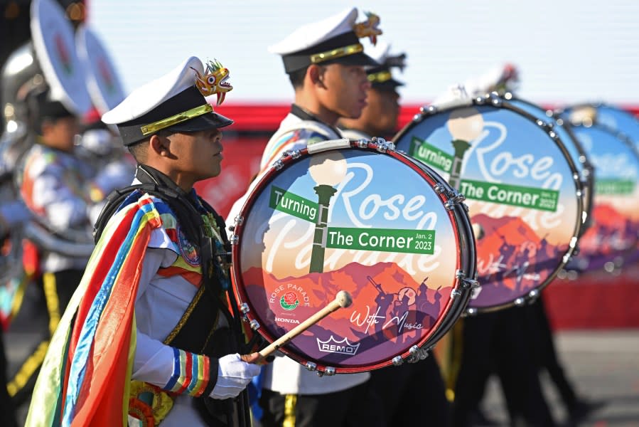 Banda de Música La Primavera, Panama, performs at the 134th Rose Parade in Pasadena, Calif., Monday, Jan. 2, 2023. (AP Photo/Michael Owen Baker)