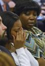 Shaneah Jenkins, the former girlfriend of Odin Lloyd reacts during testimony in the murder trial of former NFL player Aaron Hernandez (not shown) in Fall River, Massachusetts March 30, 2015. REUTERS/Ted Fitzgerald/Pool