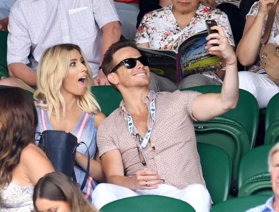 LONDON, ENGLAND - JULY 08:  Stacey Solomon and Joe Swash attend day six of the Wimbledon Tennis Championships at the All England Lawn Tennis and Croquet Club on July 8, 2017 in London, United Kingdom.  (Photo by Karwai Tang/WireImage)