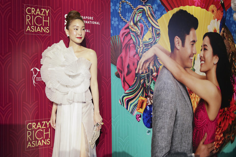 <p>Singaporean actress Constance Lau poses for photographers at the Singapore premiere of ‘Crazy Rich Asians’ on 21 August 2018. (PHOTO: Yahoo Lifestyle Singapore) </p>