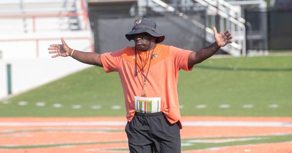 Head Coach of the Florida A&M rattlers James Colzie III during FAMU team practice on Friday, August 9 2024.