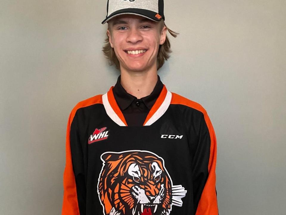 Gavin McKenna, 14, from Whitehorse, was chosen first overall in the 2022 Western Hockey League draft on Thursday. (Submitted by Krystal McKenna - image credit)