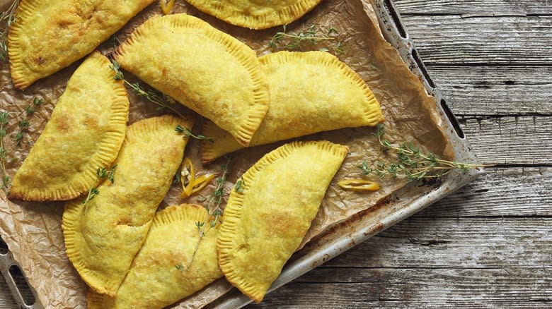 Jamaican patties on a tray