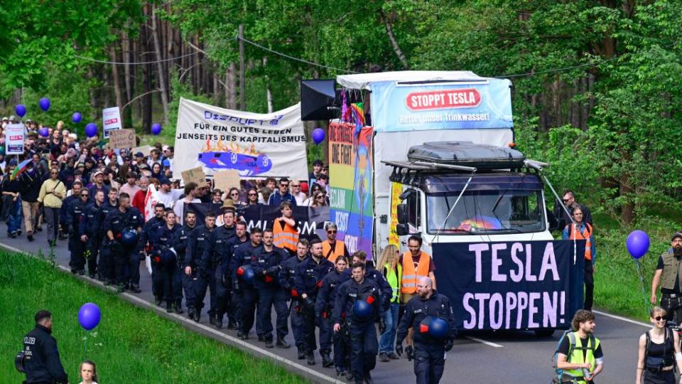 germany environment automobile tesla protest