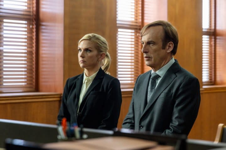 Kim and Jimmy stand together in Better Call Saul.