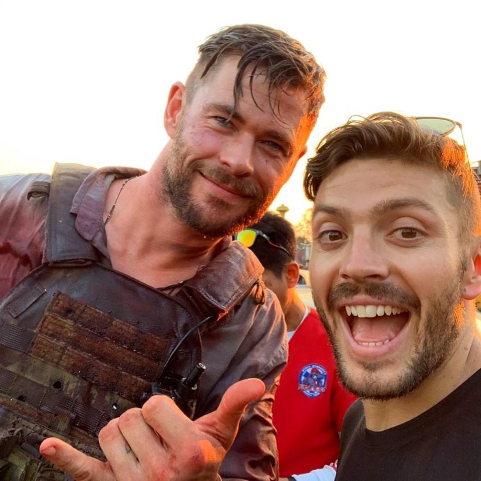 Chris Hemsworth and his personal trainer Luke Zocchi on set of Netflix's Extraction