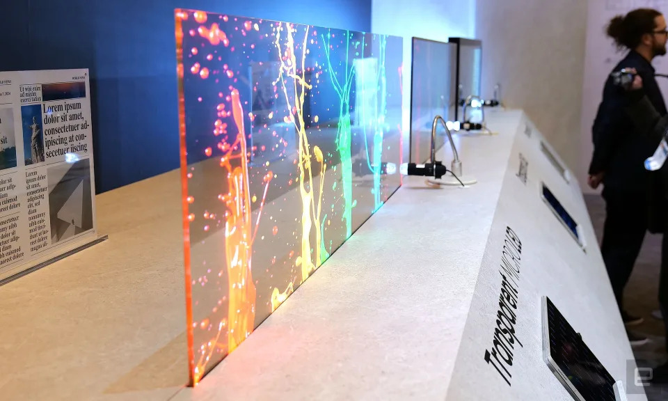 A side view of what Samsung is calling the world's first transparent micro LED display. 