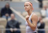 May 28, 2019; Paris, Anna Schmiedlova (SVK) reacts during her match against Naomi Osaka (JPN) on day three of the 2019 French Open at Stade Roland Garros. Mandatory Credit: Susan Mullane-USA TODAY Sports