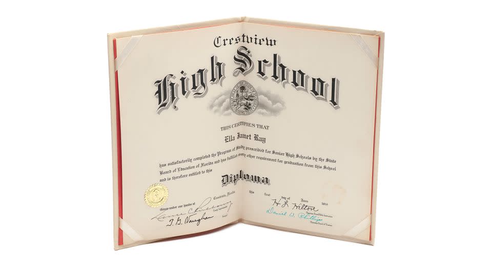A woman's high-school diploma, kept by her daughter after her death, is among dozens of objects featured in the book. - Jody Servon and Lorene Delany-Ullman/savedobjectsofthedead.com