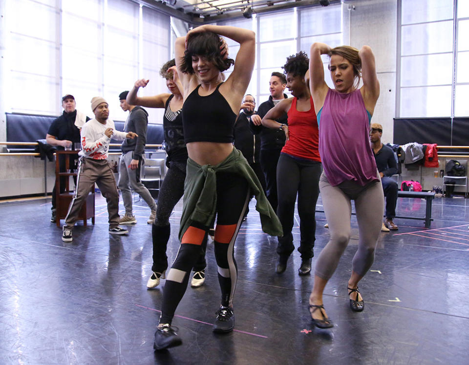 <p>Vanessa Hudgens is going back to her roots. The actress, who got her start in <em>High School Musical</em>, was pictured flexing her dance muscles at a rehearsal for a new production of <em>In the Heights</em> on Tuesday in New York City. The 29-year-old is playing the role of Vanessa in the show, which will run from March 21-25 in Washington, D.C. (Photo: Walter McBride/Getty Images) </p>