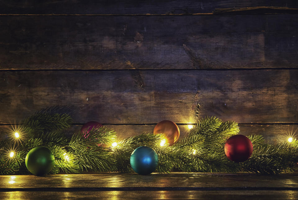 Christmas fairy lights in a foliage garland