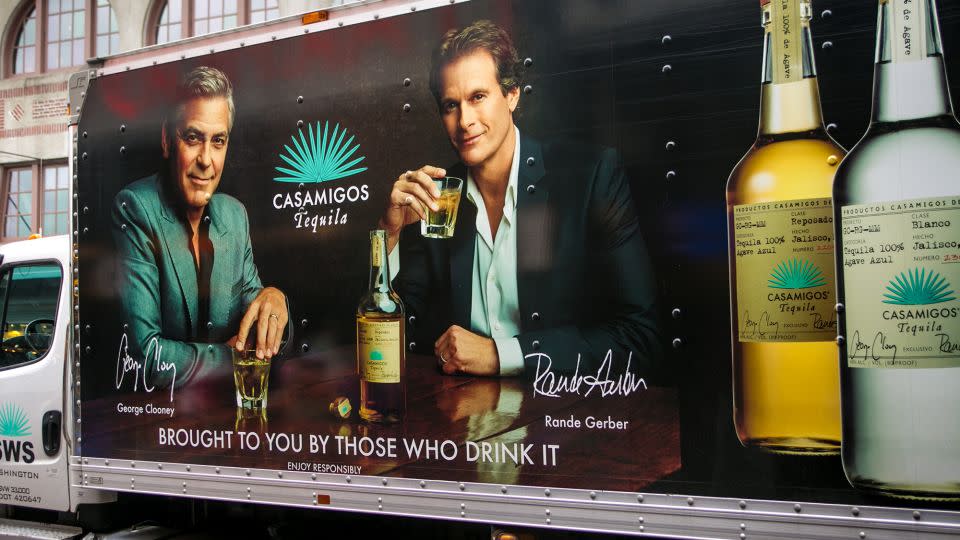 The side of a Casamigos delivery truck promoting George Clooney and Rande Gerber's tequila brand in a 2015 photo. - George Rose/Getty Images