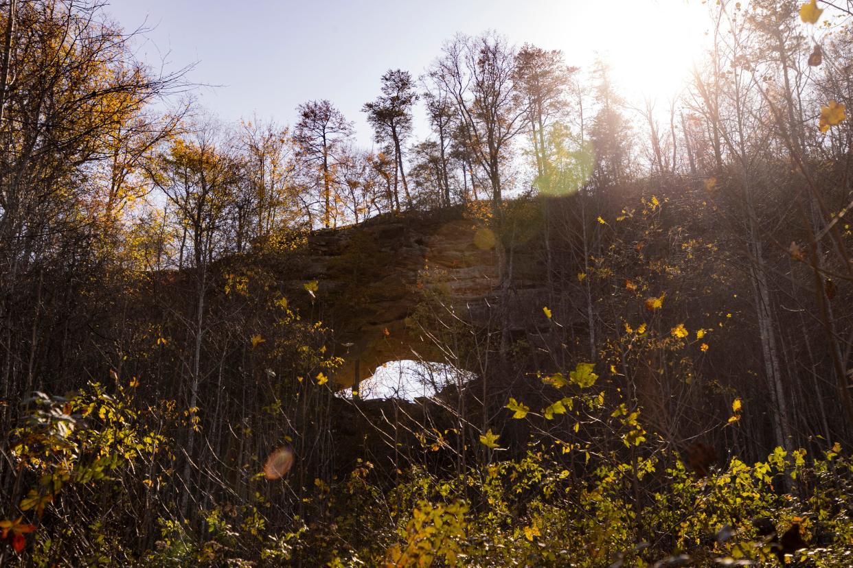 A wide view shows the largest arch on Ian Teal's 900-acre property where a 180 room resort is being considered to be built. "This area could have just as easily been named a State Park itself," Teal said. "It's a part of the same ridge as the Natural Bridge and has the same topography." Nov. 3, 2020