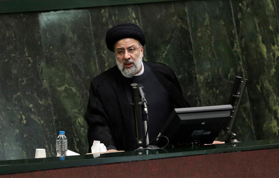 Iran’s new president Ebrahim Raisi speaks in Tehran’s parliament  (Copyright 2021 The Associated Press. All rights reserved)