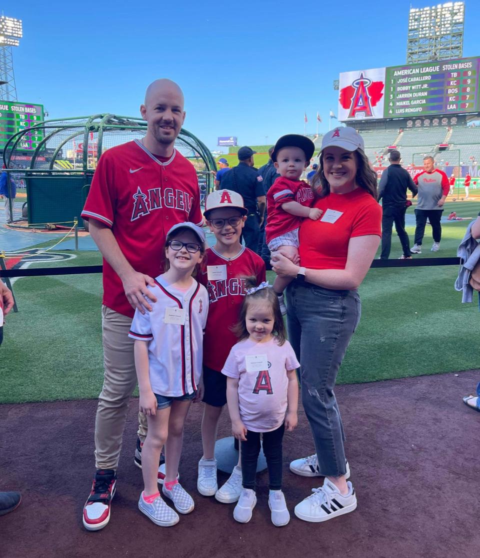 High Desert resident and longtime baseball fan Landen Crouch with his family at Angel Stadium in Anaheim. Crouch will return to the stadium on May 13 to sing the National Anthem and Take Me Out to the Ball Game.