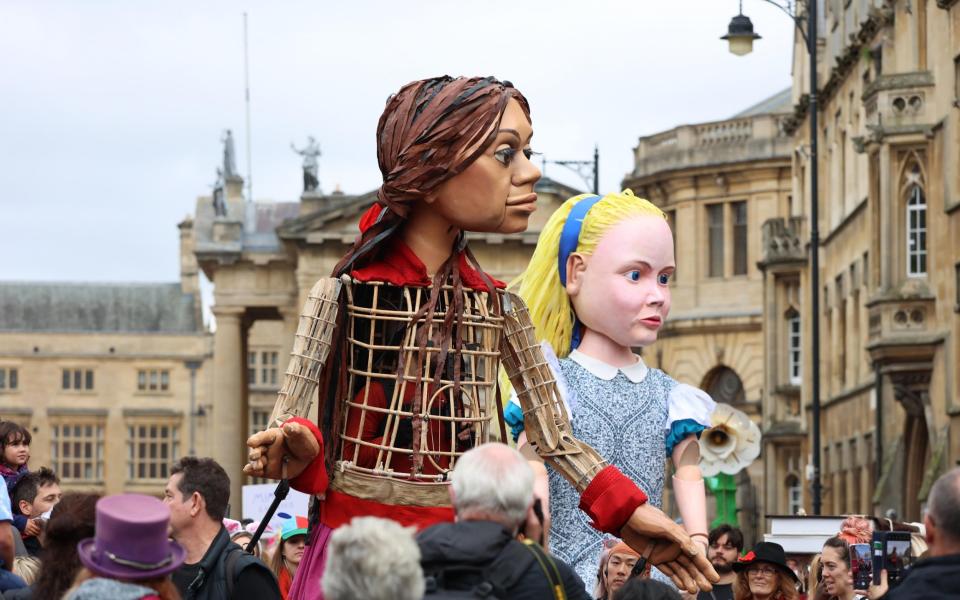 Little Amal and Alice on walkabout in Oxford, October 2021