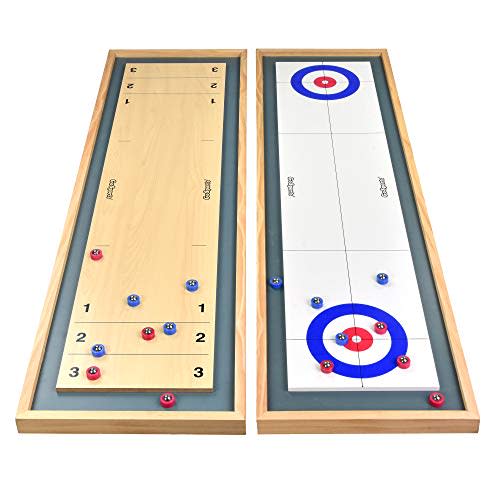 GoSports Shuffleboard and Curling 2 in 1 Board Games - Classic Tabletop or Giant Size - Choose Your Style