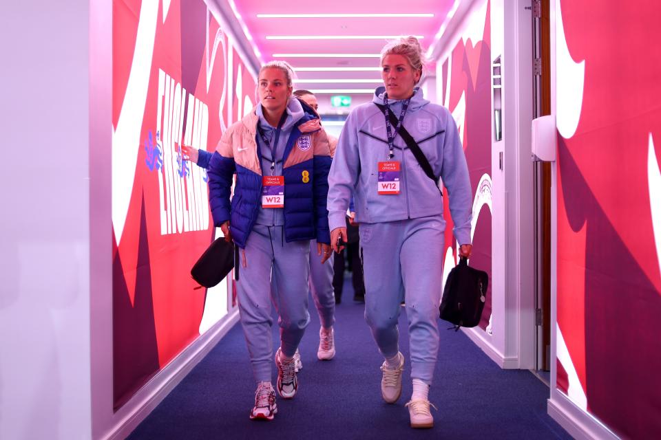 England walk down the tunnel at Leicester (The FA via Getty Images)