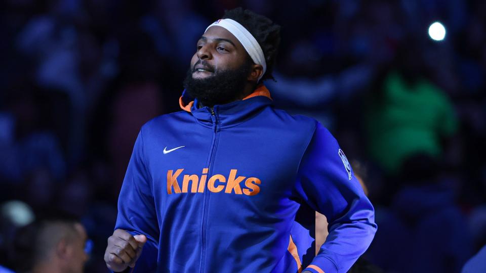 New York Knicks center Mitchell Robinson (23) runs out during introductions before the game against the Washington Wizards at Madison Square Garden