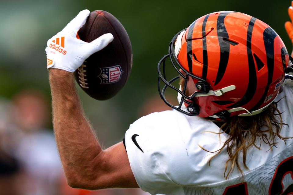 Cincinnati Bengals wide receiver Trenton Irwin made a leaping one-handed catch on Thursday.