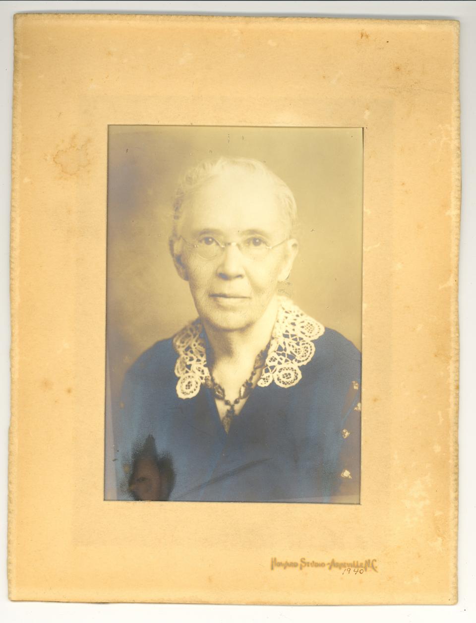 This photographic portrait of Frances Goodrich was taken in 1940 by Howard Studio in Asheville. Goodrich would have been 84 years old at that time.