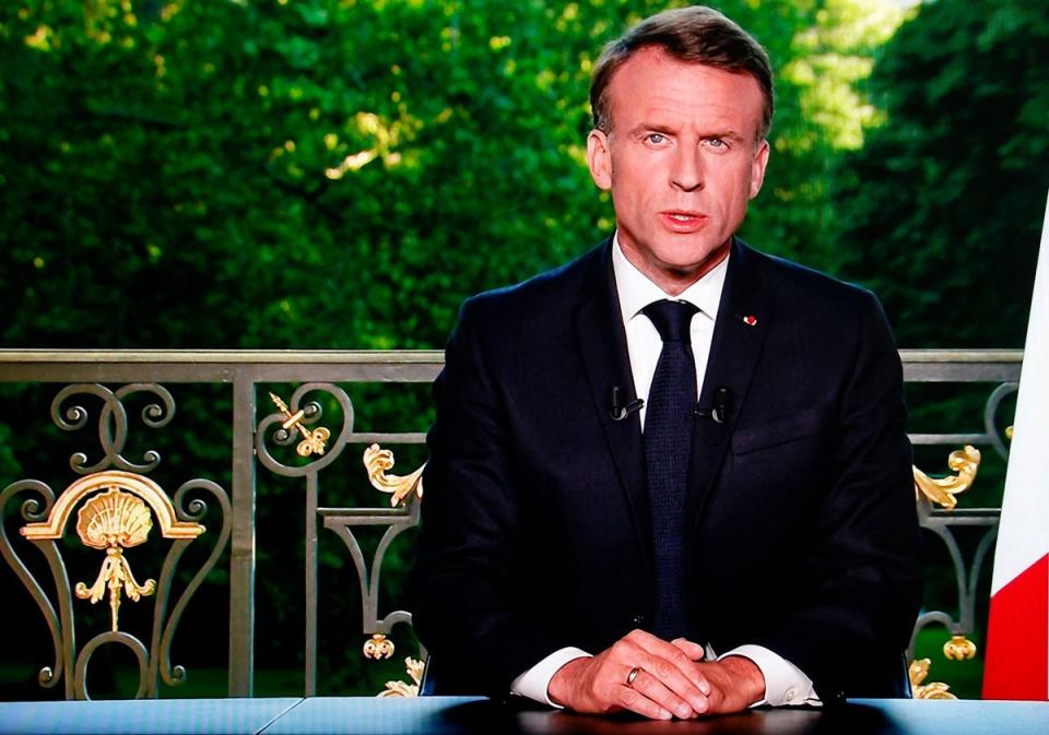 France's President Emmanuel Macron speaking during a televised address to the nation (AFP via Getty Images)