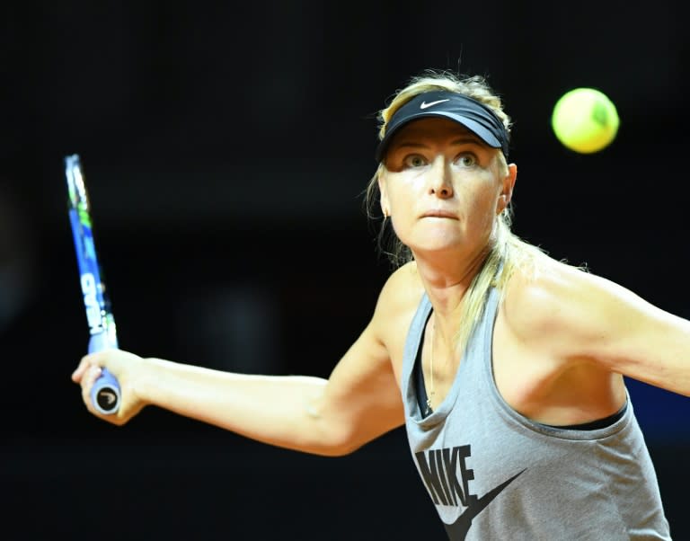 Russian tennis player Maria Sharapova returns the ball during a training session at the WTA Tennis Grand Prix in Stuttgart, southern Germany, on April 26, 2017